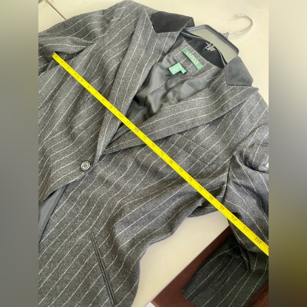 Ralph Lauren Blazer Pinstripe Velvet Collar 100%Lambwool One Button DarkAcademia - Picture 6 of 16